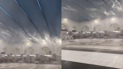"شاهد: لحظة مهيبة تجتاح مسجد قباء بالمدينة المنورة أثناء العاصفة المطرية القوية"