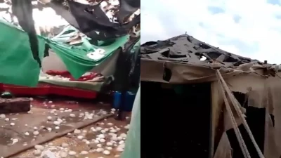 فيديو: أمطار برد ضخمة تدمر خيام الطائف!