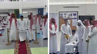 فيديو مؤثر: لحظة استقبال طالب بعد إصابته ووفاة أسرته في إحدى مدارس الرياض