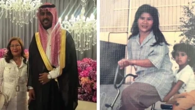 "عودة مثيرة بعد 21 عامًا: عاملة سابقة تعود إلى الرياض لحضور زواج نجل كفيلها! شاهد الفيديو الآن"
