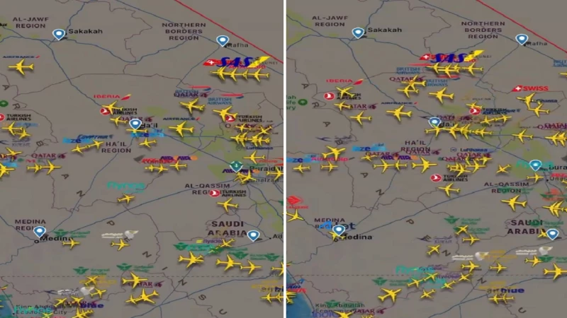 "تجول مثير عبر سماء المملكة: شاهد مقطع فيديو يظهر خطوط طيران عالمية في أجواء المملكة خلال الساعات الأخيرة!"